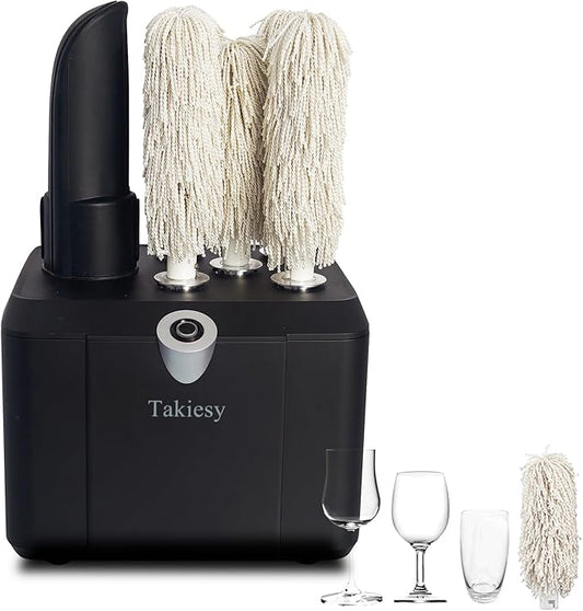 Commercial Glass Polisher Machine with 6 Microfiber Brushes, 330 Cups/Hour, 136℉ Warm Air Drying & LFGB Certified Heads, Build for Wine Beer Glasses in Bar Restaurant Hotel