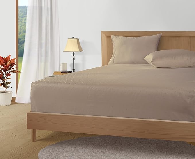LANE LINEN 100% Egyptian Cotton Twin XL Sheets Set, Soft & Comfy Thick Fully Elasticized Mercerized Cotton Sheets Extra Large Twin Sheets, No Pill Fade Resistant Elegant Jaquard Swiss Dot - Taupe