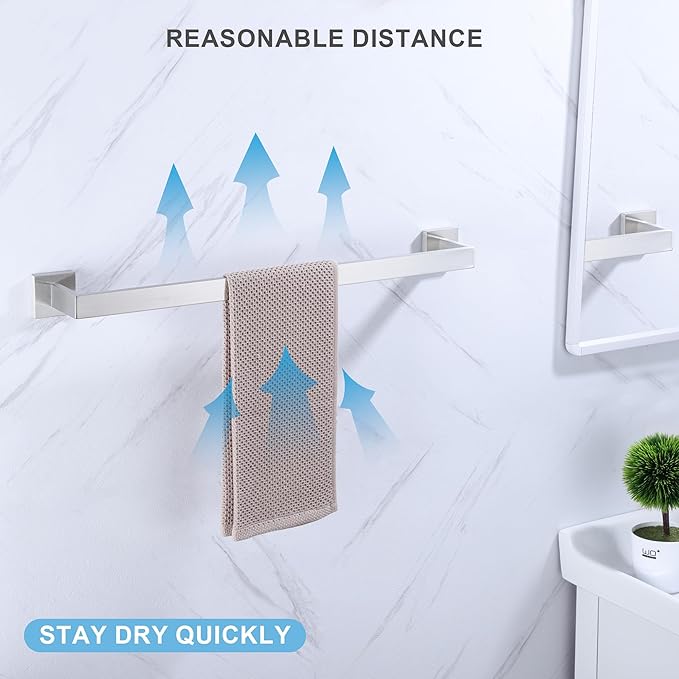 LANC 24 Inch Bathroom Towel Bar Wall Mounted Bath Hand Towel Holder Brushed Nickel Towel Hanger Square Towel Rail Shower Towel Rod for Kitchen Bedroom Modern Towel Rack, A8804BN-6P1