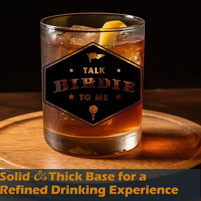 Golf Lovers Gifts Old Fashioned Whiskey Glasses, Golfing Gifts for Golfers, Talk Birdie To Me 10 oz Rocks Barware Cup for Cocktail Drinks Scotch Bourbon Liquor