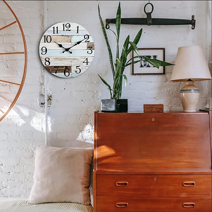 Wall Clock Battery Operated 10 Inch Silent Non-Ticking Coastal Country Style Decorative for Living Room, Kitchen, Home,Bathroom, Bedroom, Laundry Room