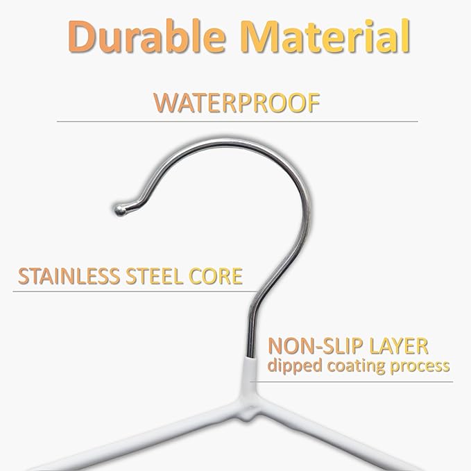 ‌Stainless Steel Heavy Duty Hangers - Non-Slip Rubber Coated, Space Saving Ultra Thin Design for Coats, Pants & Dresses (24 Pack, White)