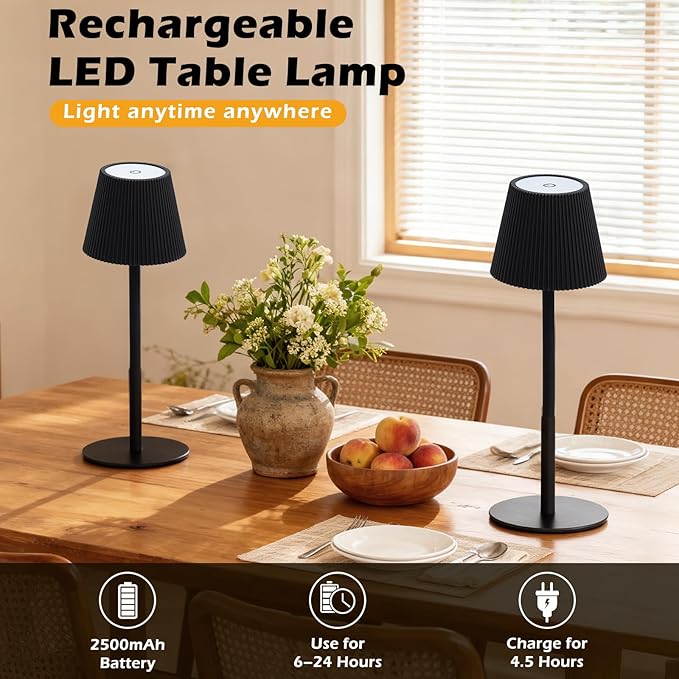 Cordless Table Lamp DIY, 2500mAh Rechargeable & Flexible Desk Lamp, Stepless Dimming Modern Bedside Lamps with 3-Color LED Touch Control, Minimalist Nightstand Lamps for Decor & Gifts (Black)
