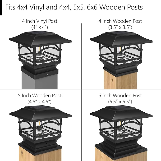 Davinci Lighting Edison Solar Outdoor Post Cap Lights - 4x4 5x5 6x6 - Bright LED Light for Fence Deck Garden or Patio Posts - Slate Black (1 Pack)