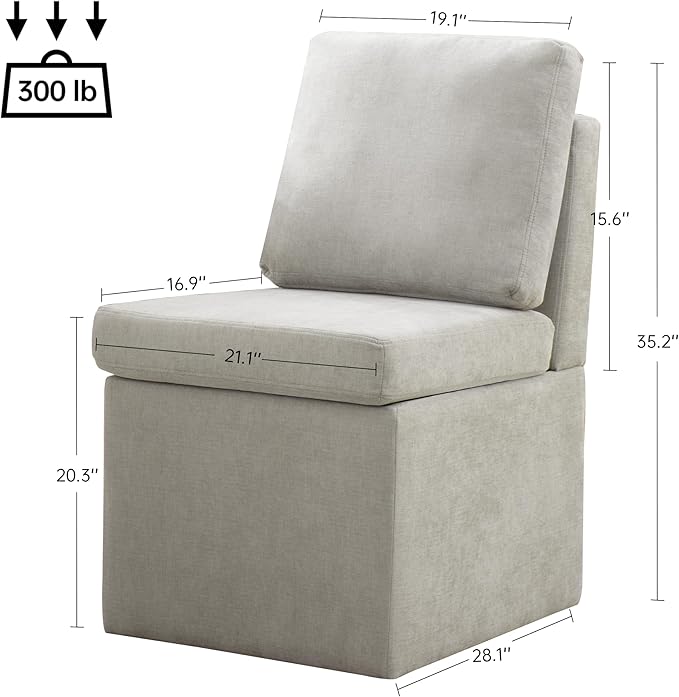 VKNOW Upholstered Dining Chairs, Modern Kitchen Chairs with Storage, Linen Armchair Dining Room Chairs for Kitchen Room (Light Grey, Set of 1)