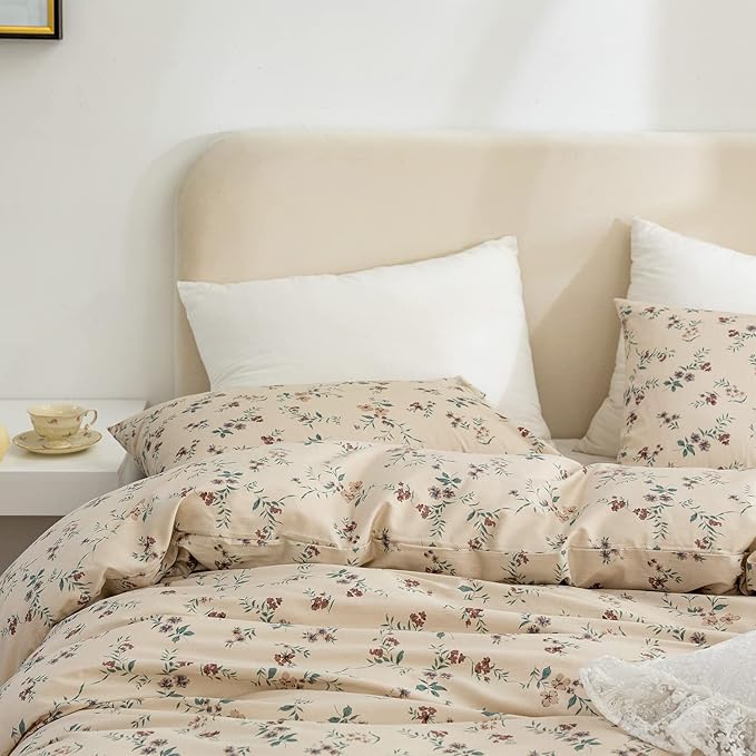 Floral Comforter Queen Set 3 Pieces Soft Cute Vintage Floral Bedding Lightweight Garden Style Botanical Comforter Set for All Seasons 1 Comforter and 2 Pillowcases