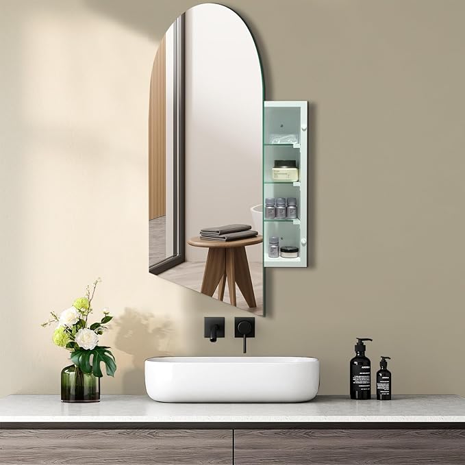 20x30 Inch Arched Medicine Cabinet with Mirror,Recessed Or Surface Mount for Bathroom Bedroom with Storage, Arched Frameless Medicine Cabinet