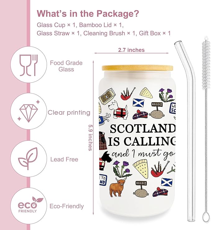 Scotland Cup Gift Edinburgh Gift 16oz Glass Cup With Lid And Straw Scotland Is Calling And I Must Go Gift For Women Fans Best Friends Birthday