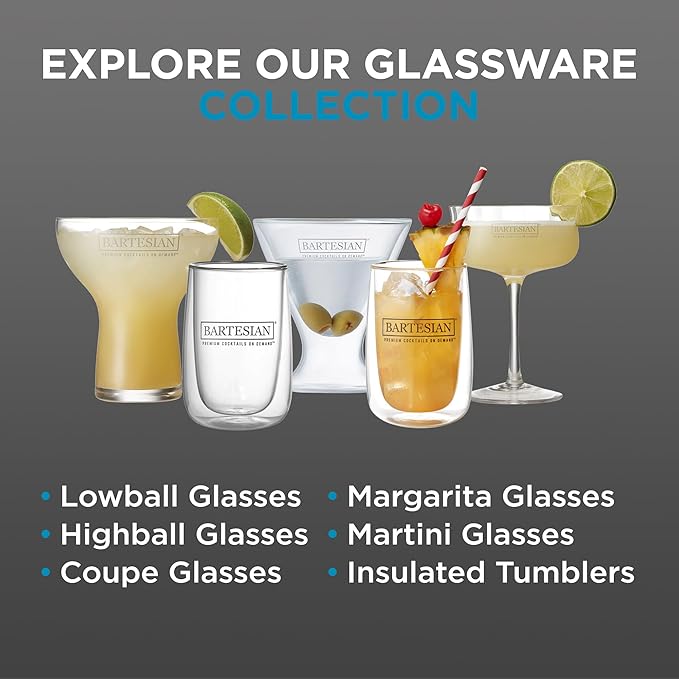 Bartesian Cocktail Glass Sets - Lowball Drinking Glassware for Cocktails & Mocktails - Bar Glasses for Martini, Margarita, Pina Colada, Whiskey Sour, Old Fashioned - Set of 2