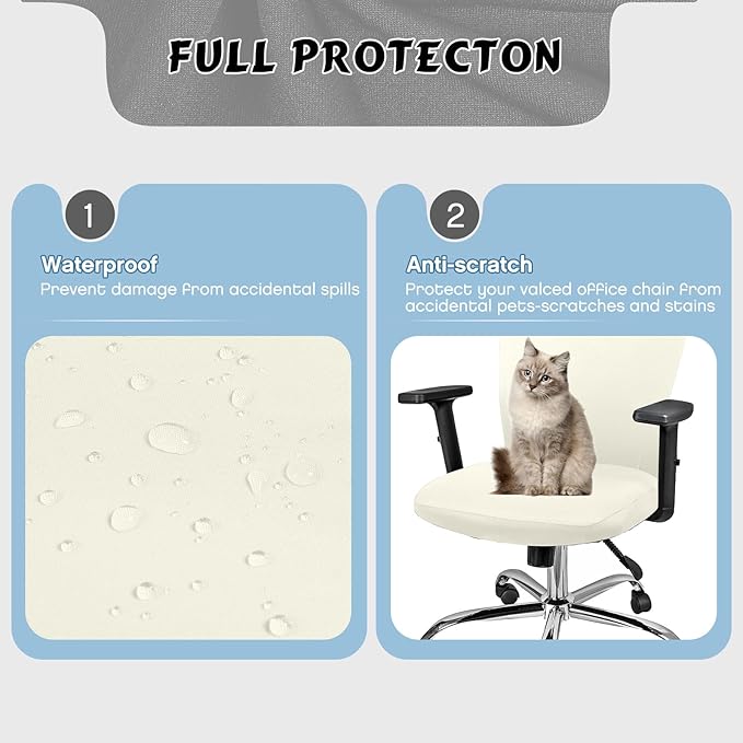 Lounsweer 3 Pieces Office Chair Cover Rolling Desk Chair Cover Gaming Covers Stretch Washable Protector Pets Slipcovers for Swivel Armchair Boss(Classic,Ivory White)