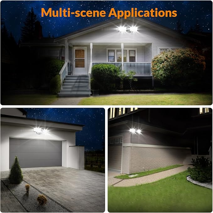 LEPOWER 3000LM Flood Light Outdoor, Switch Controlled LED Security Light, 28W Exterior Lights with 2 Adjustable Heads, IP65 Waterproof, 5500K Wall Mount Exterior LED Flood Light for Garage, Yard Black