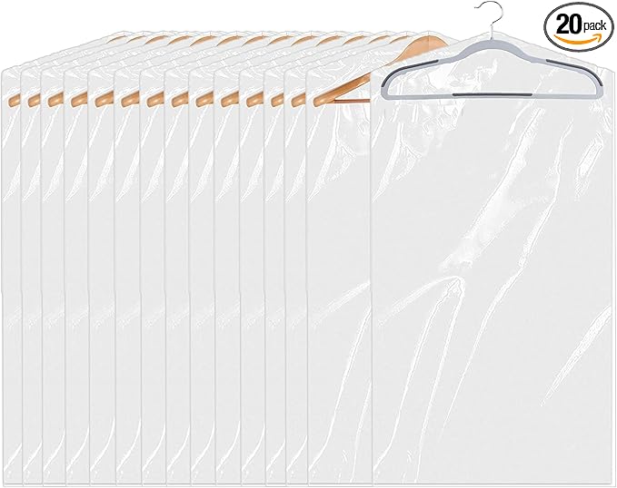 20 Pack (18x 28In) Plastic Clear Clothes Covers,For children's clothes，Dry Cleaners Bags Hanging Clothing Covers Clear Garment Bags Hanging Dust-proof Clothing Protector Covers.