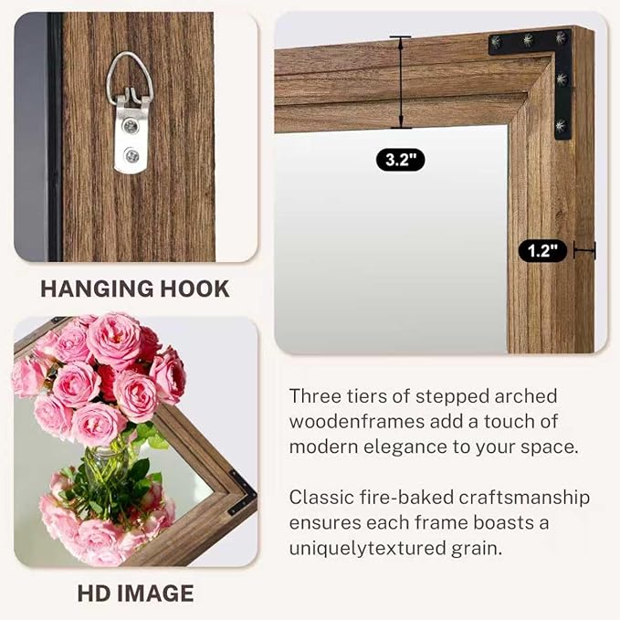 Full Length Mirror 36"x24" Solid Wood Frame Floor Standing Mirror, Hanging or Leaning Wall-Mounted for Living Room, Bedroom, Oak Color