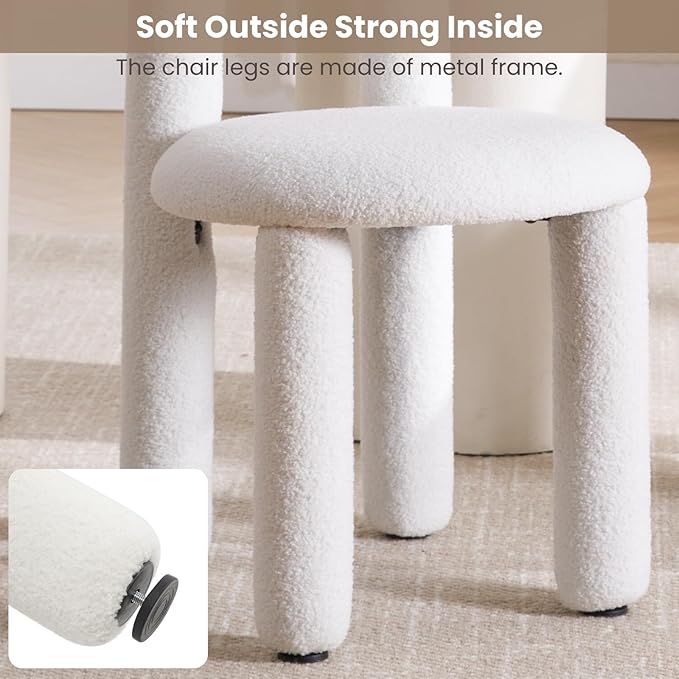 DUOMAY Modern White Boucle Dining Chairs Set of 2, Sherpa Upholstered Kitchen Chairs Armless Barrel Back Dining Chair, Living Dining Room Chairs, Reception, White