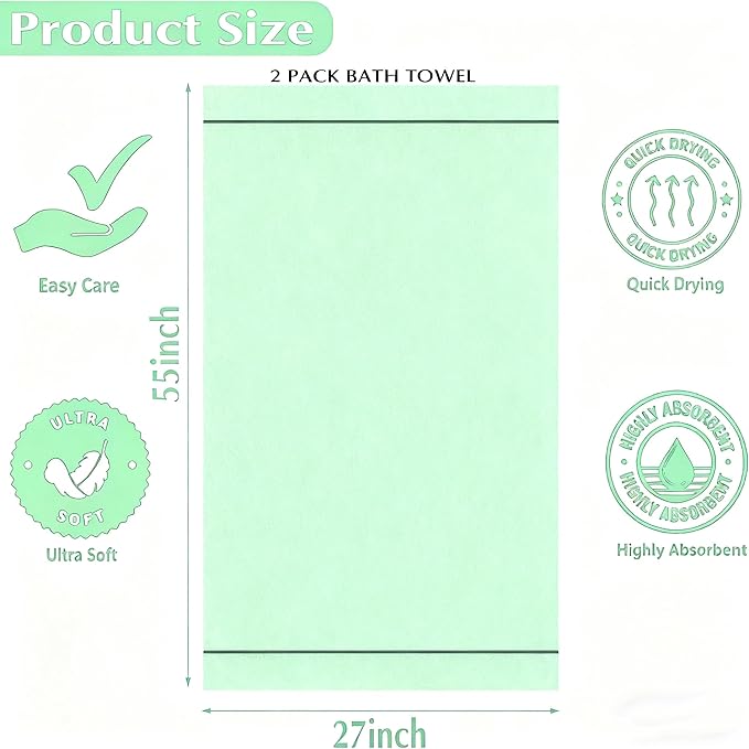 2-Pack Microfiber Bath Towels (27x54 Inches) - Ultra Soft & Quick Dry, 3X Absorbency, Lightweight for Gym, Yoga, Travel & Spa - Perfect for Home, Fitness & Post-Workout