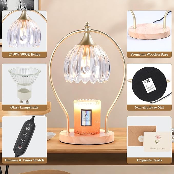 Candle Warmer Lamp with Timer - Dimmer Electric Candle Warmer for Jar Candles - Wax Warmer Unique Birthday Gifts for Women Mom House Warming Gifts New Home Room Decor
