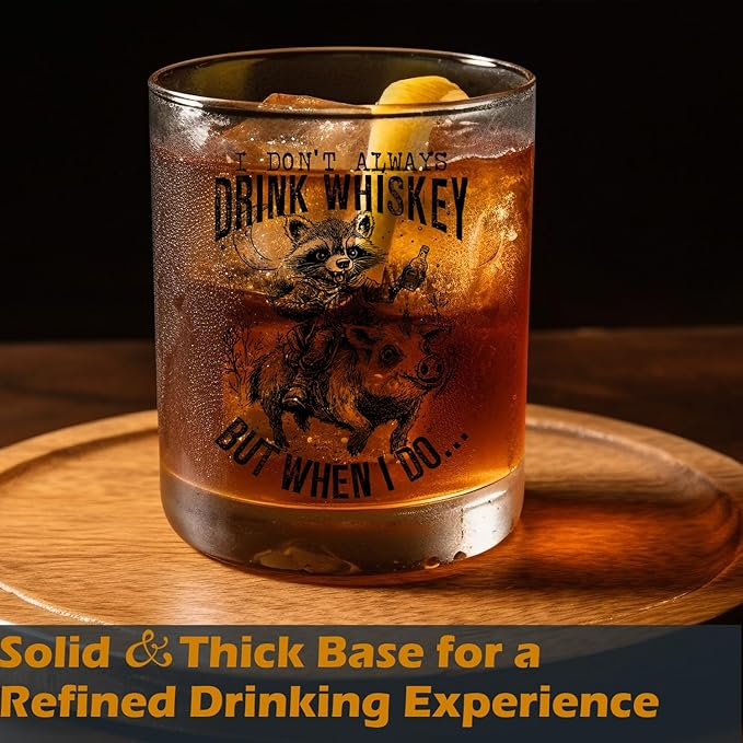 Funny Raccoon Whisky Gifts Old Fashioned Whiskey Glasses, Alcohol Lovers Gifts for Drinker, Humorous Cowboy Trash Panda 10 oz Rocks Barware Cup for Cocktail Drinks Scotch Bourbon Liquor