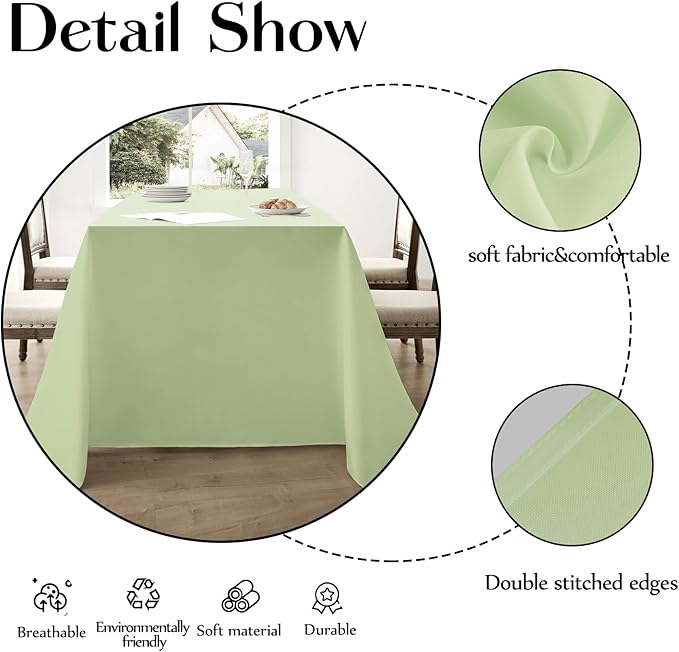 Rectangle Tablecloths 90x132 Inch 6 Pack Sage Green Tablecloth for 6ft Washable Decorative Linen Polyester Table Cloths for 8ft Dining Table Banquets Buffet Parties and Wedding