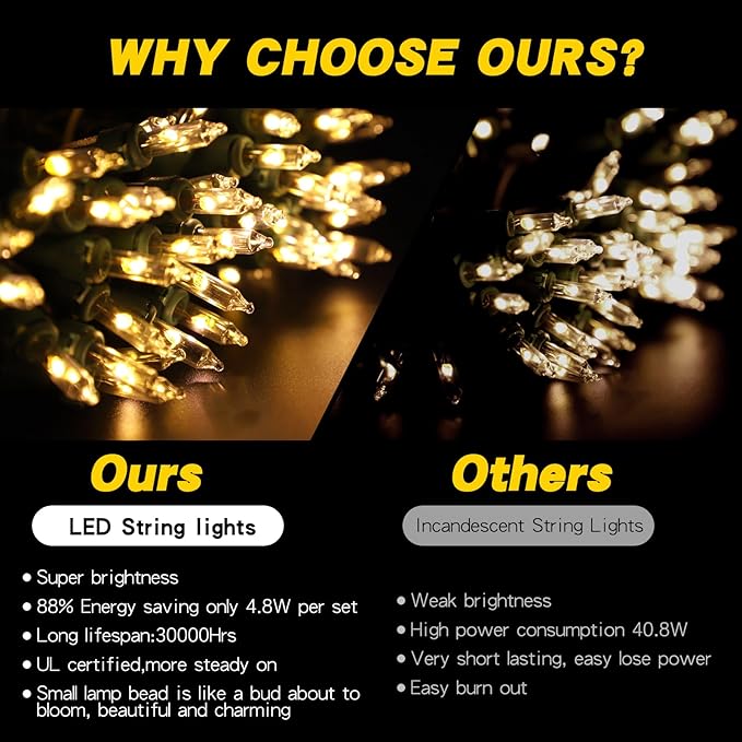 LED Christmas StringLights 20FT 100 Count, Mini Waterproof Christma String Lights, Warm White Mini LED Lights Plug in, Outdoor Christmas Lights for House, Tree Lights for Patio Garden Porch