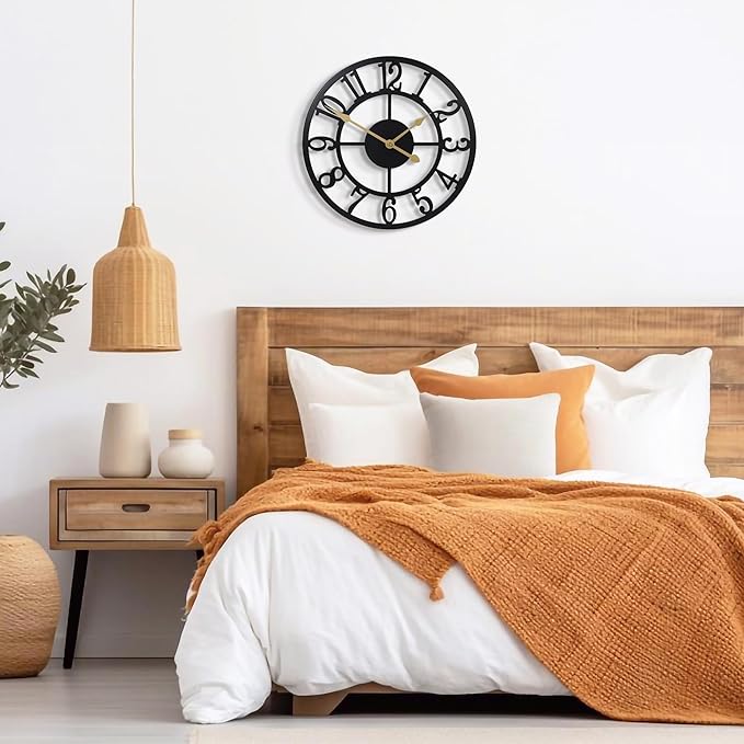 LEIKE Arabic Numeral Wall Clock 12IN Battery Operated Black, Silent Non Ticking, Wall Clocks for Living Room Decor, Small Classic for School, Office, Home, Kitchen, Bedroom