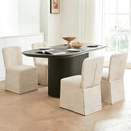 Upholstered Dining Chairs Set of 4, Kitchen Table Chairs, Modern Dining Room Chairs with Metal Frame & Linen Fabric, Beige