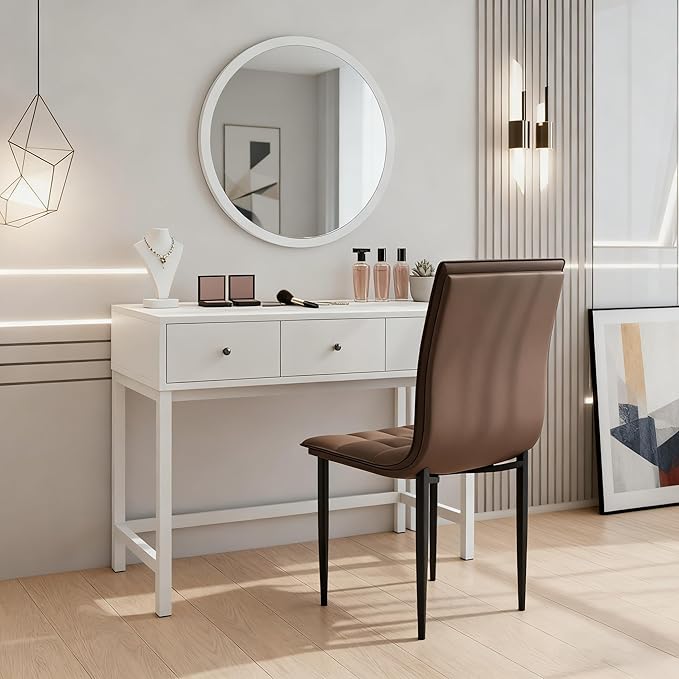Dining Chairs Set of 2, PU Leather Upholstered Kitchen Chair with Metal Legs, Modern Accent Chairs, Brown Dinner Chairs for Kitchen, Dining Room, Restaurant, Cafe, Bedroom, Balcony, Courtyard