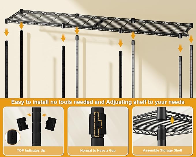 E14 Heavy Duty Clothes Rack，Freestanding Clothing Racks for Hanging Clothes，Adjustable Closet Organizers and Storage，Metal Garment Rack with Shelves 69" W x16 D x77 H，Max Load 960LBS，Black