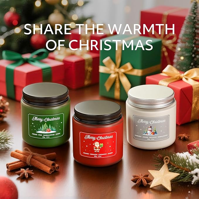 NORVENCE Christmas Candles, Scented Candles Gift Set for Stress Relief, Stress Relief Candle Gifts for Women and Men, Christmas Candle Gifts for Women (Red & White, 7 oz)