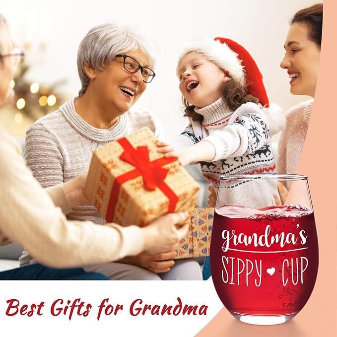 Futtumy Grandma’s Sippy Cup Stemless Wine Glass, Grandma Wine Glass, Grandma Christmas Gifts from Grandkids, Mothers Day Gifts for Grandma, Grandma Gifts for Grandmother New Grandma Nana Mimi