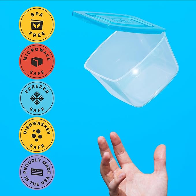 Premium Attached Food Storage Containers, Permanently Attached Plastic Lid, Never Lose & Space Saving Organization (17 Pack)