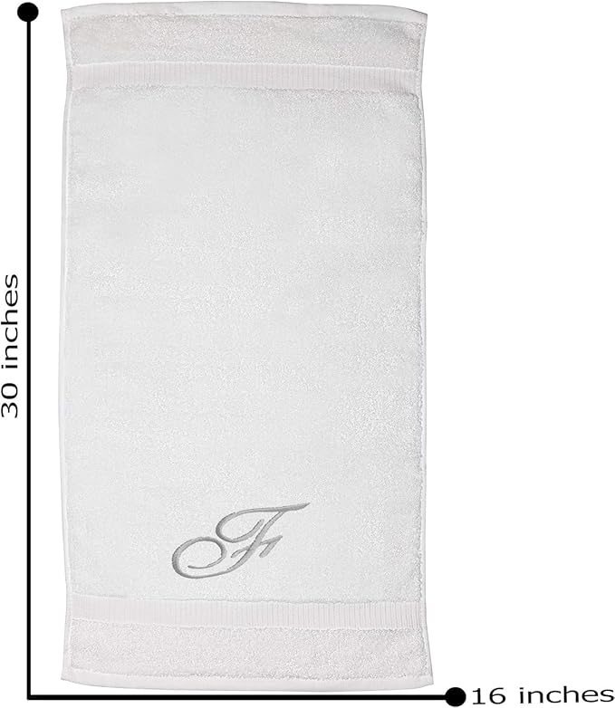 White Monogrammed Hand Towels for Bathroom - Luxury Hotel Quality Personalized Initial Embroidered Towel for Powder Room, Spa - GOTS Organic Certified - Set of 2 Silver Letter F