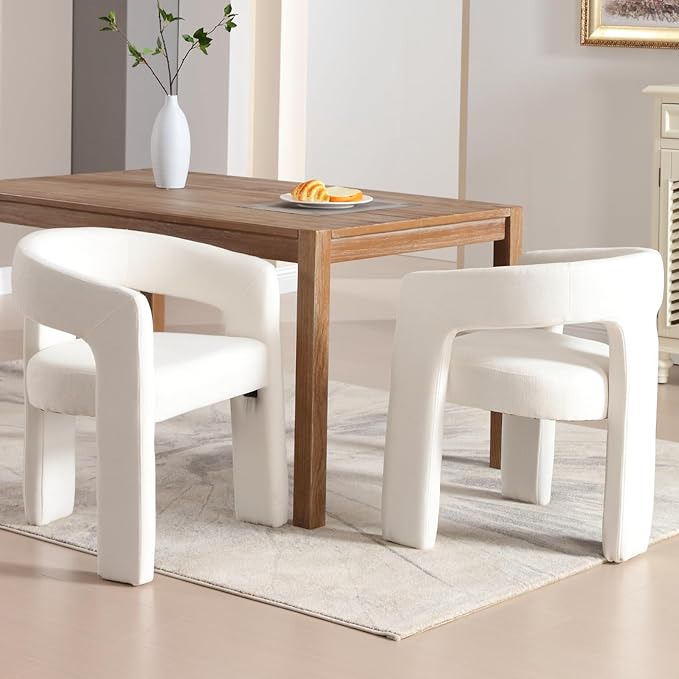 Modern Chenille Dining Chairs Set of 6, Upholstered Barrel Chairs with Arms Comfy Accent Side Chairs for Living Room/Dining Room/Reception, Beige