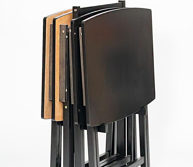 PJ Wood 5 Pack XL Oversize Tray Table for Living Room or Kitchen, Indoor TV Tray Set for Small Spaces and Family Gatherings, Black