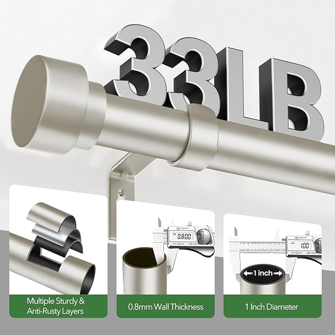 Time Forest Curtain Rods for Windows 66 to 120, 1 Inch Adjustable Heavy Duty Long Window Outdoor Curtain Rod for Patio, Drapery Rods with Simple End Caps, Size 32"-120", Brushed Nickel