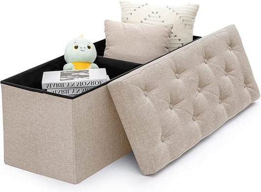 BRIAN & DANY 43 Inches Ottoman with Storage, Linen Storage Ottoman Bench, End of Bed Benches, Folding Ottomans for Bedroom, Living Room and Entryway (Beige)