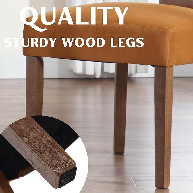 Velvet Dining Chairs Set of 4 Modern Dining Chair with Wood Legs, Upholstered Dining Chairs for Dining Room, Kitchen, Vanity, Living Room, Yellow Brown
