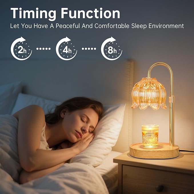 Candle Warmer lamp with Timer Dimmer,Electric Candle Warmer, Vintage Flower Lotus lamp,Compatible with Various Candles, Gifts for Mom Women,Candle Lamp for Bedroom Home Decor (Flower lamp-Amber)