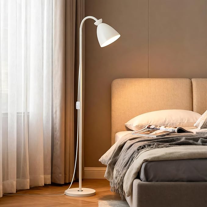 White Floor Lamp for Living Room Corners Bedroom Bedside Kids room dorm Library,9W LED tri Color Dimming, Gooseneck Adjustment, Iron Lampshade, Work Desk Lamp,Tall Standing Reading Light, home decor