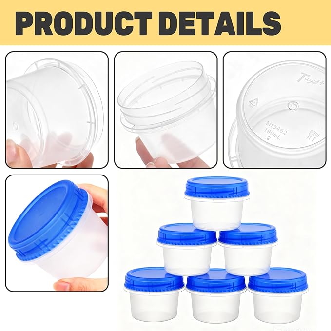 12 Pack Freezer Containers with Screw On Lids, 6 Oz Stackable Reusable Plastic Storage Container, Airtight Plastic Food Storage Containers with Twist Top Lids for Food Soup Jello Sauce