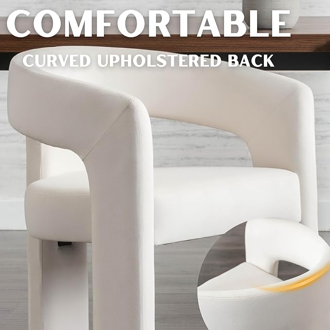 Modern Barrel Dining Chairs Set of 2, Velvet Upholstered Accent Side Chair with Arms Comfy Makeup Vanity Chairs, Dining Living Room Kitchen Chairs, Beige