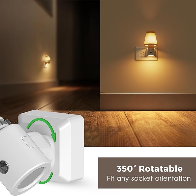 L LOHAS LED Night Lights Plug into Wall, Plug in Night Light Dimmable, Soft Warm Nightlight with Light Sensor, Rotatable Base, Vintage Linen Fabric Nightlights Plug in Wall for Bathroom Kitchen 2Pack
