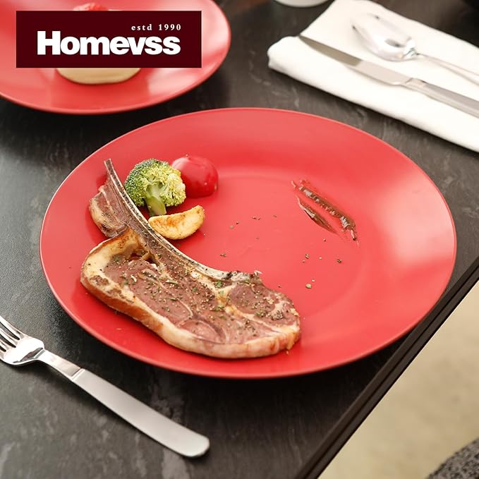 Stoneware Two-Tone Colors Life 18pc Dinner Set，Outside Shiny Black + Inside Matte Glaze Red