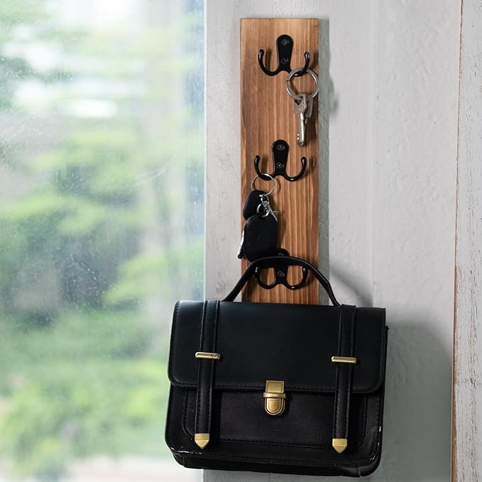 Vertical Key Holder for Wall - Mounted Wooden Key Rack Organizer with Hooks for Home Entryway, Laundry Room & Garage - Perfect Space-Saving Storage Solution for Keys, Wallets & Pet Leashes