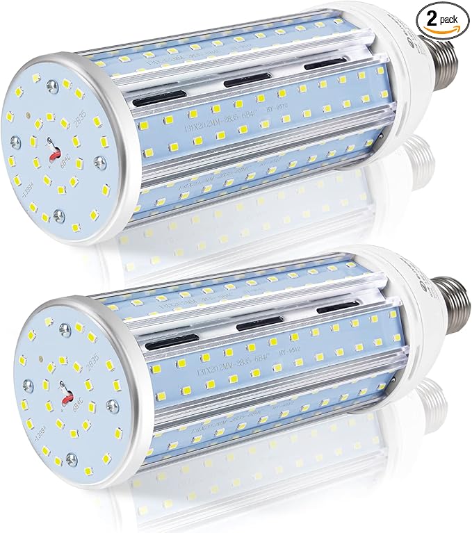 2 Pack 600W Equivalent LED Corn Light Bulb 6000 Lumen 5000K Daylight White E26 Medium Base 60W Corn Light Bulbs for Outdoor Indoor Garage Warehouse Factory Workshop
