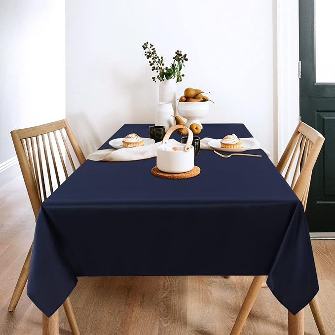 sancua 2 Pack Navy Tablecloth 60 x 84 Inch, Rectangle 4 Feet Table Cloth - Stain and Wrinkle Resistant Washable Polyester Table Cover for Dining Tables, Buffet Parties and Camping