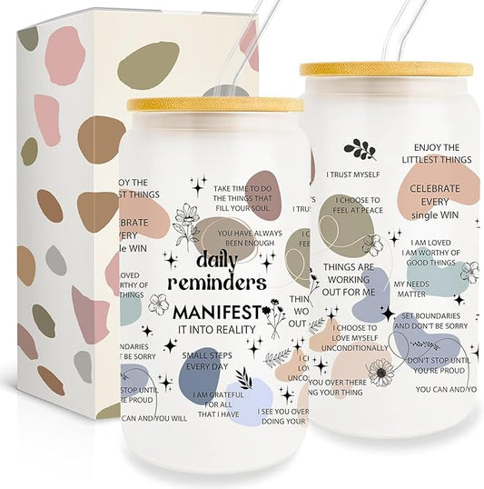 Mental Health Gift for Her, Inspirational Gift for Women Friends,16oz Glass Cup with Lid and Straw, Motivational Gifts for Women Sister Bestie