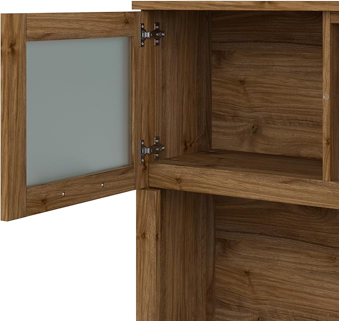 Bush Furniture Somerset L Shaped Desk with Hutch in Fresh Walnut | Corner Computer Table with Drawers, Cabinets and Pullout Keyboard/Laptop Tray for Home Office