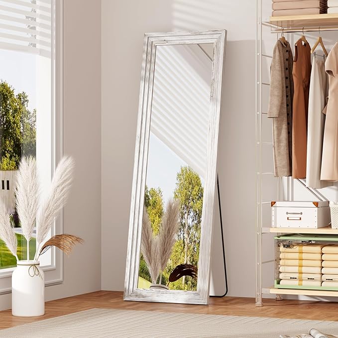 Full Length Mirror,71x32 Inch Full Length Mirror Wall Mounted,Vertical Hanging,Leaning Standing for Bedroom,Living Room,Rectangular Wooden Frame,Wood White Color.