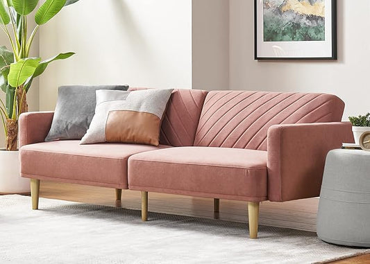 mopio 76.4" Futon Sofa Bed, Couch, Loveseat, Sleeper Sofa, Mid Century Modern Futon Couch, Sofa Cama, Couches for Living Room (Old Rosa Velvet)