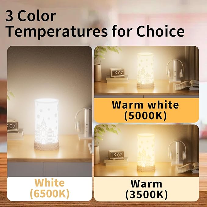 Rechargeable Touch Control Table Lamp, 3-Way Dimmable LED Bedside Lamp with Novelty Lithophane Shade and Rotation Base for Bedroom, Living Room, Office